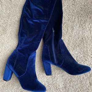Over-Knee Boots Blue Velvet